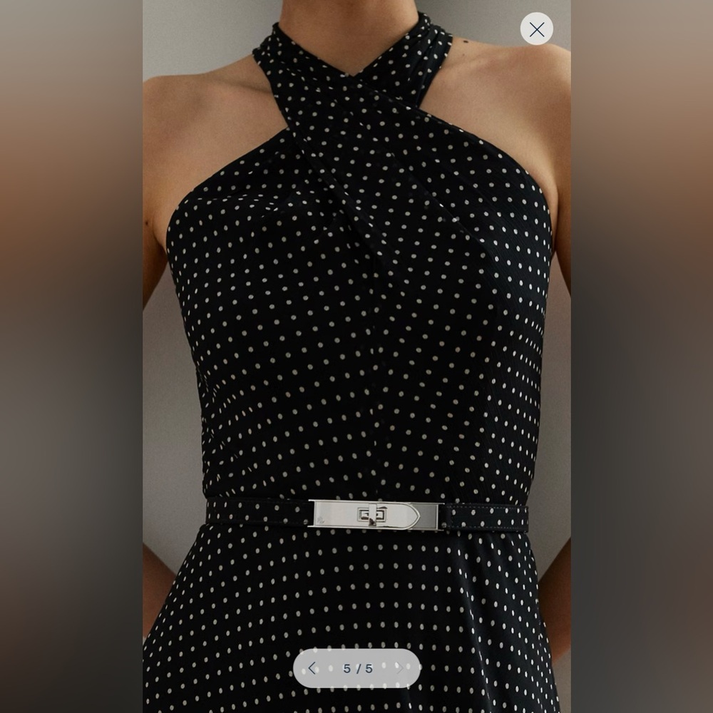 Polka-Dot Belted Georgette Halter Gown